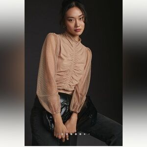 ***WORN‎ ONCE***En Elly Ruched Blouse (color: Light Sand)